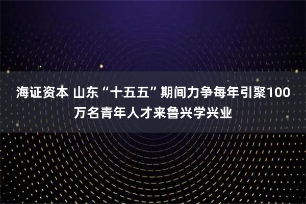 海证资本 山东“十五五”期间力争每年引聚100万名青年人才来鲁兴学兴业